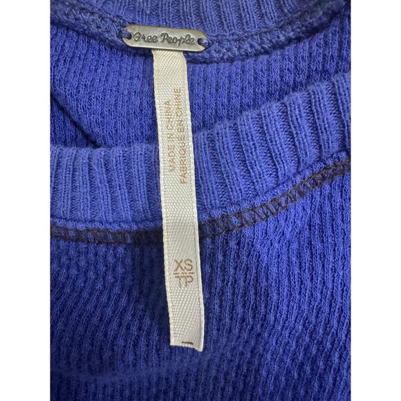Free People Blue Thermal Knit Top w/ Crochet Knit Cuffs Long Sleeve - Picture 6 of 6